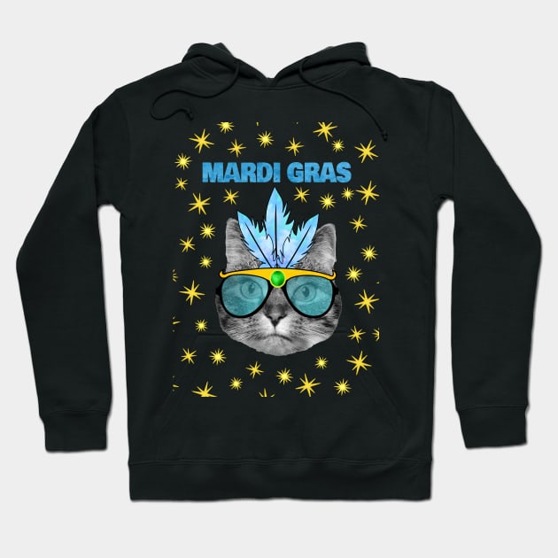 Mardi Gras Blue Cat Hoodie by Purrfect